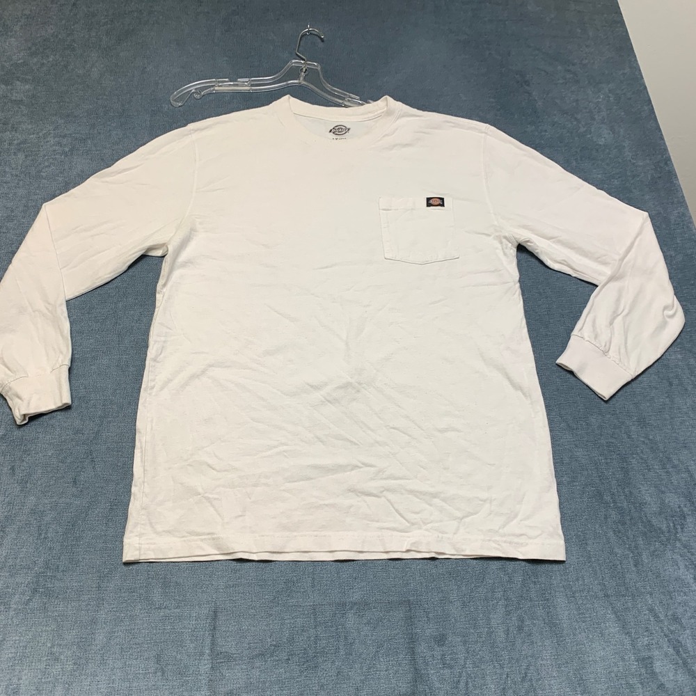 Dickies Shirt Mens Large Tall White Cotton Long Sleeve Crew Neck